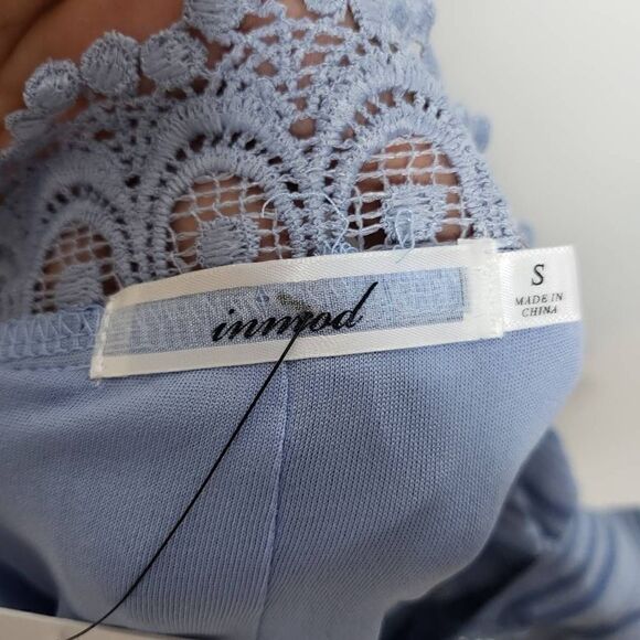 Inmod Lace Blue Striped Babydoll Tunic Mini Dress Size Small - Picture 8 of 9